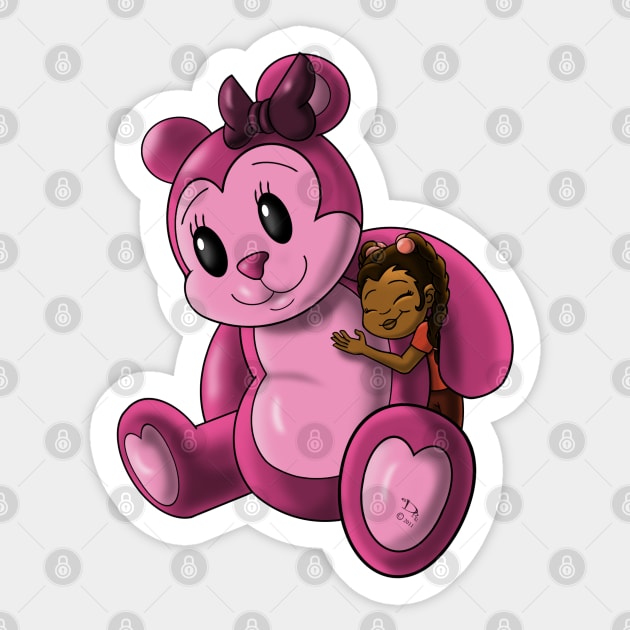 African American Girl and Teddy Bear Sticker by treasured-gift